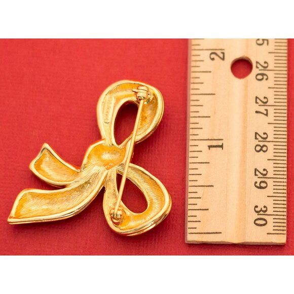 Vintage Fiery Red and Classic Gold Bow By Monet F9 - Picture 2 of 2